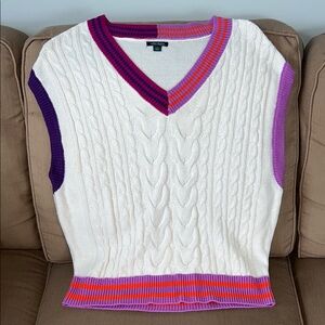 Colorful V-Neck Cable Knit Sweater Vest